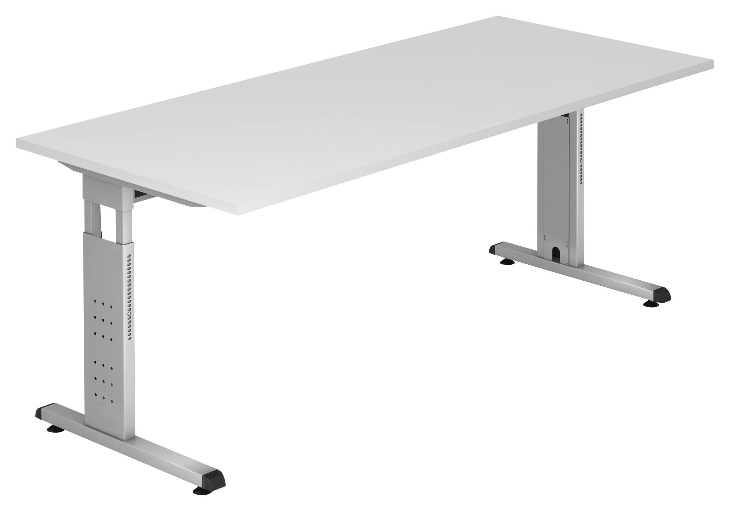 SCHREIBTISCH 180/80/65-85 cm Weiß  - Silberfarben/Weiß, KONVENTIONELL, Holzwerkstoff/Metall (180/80/65-85cm) - Venda