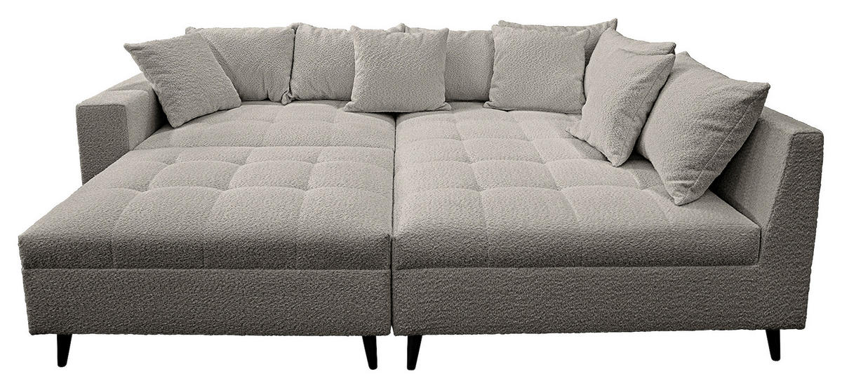 Ecksofa inkl. Hocker in Bouclé Dunkelgrau  - Dunkelgrau/Schwarz, Design, Holz/Textil (247/174cm) - MID.YOU