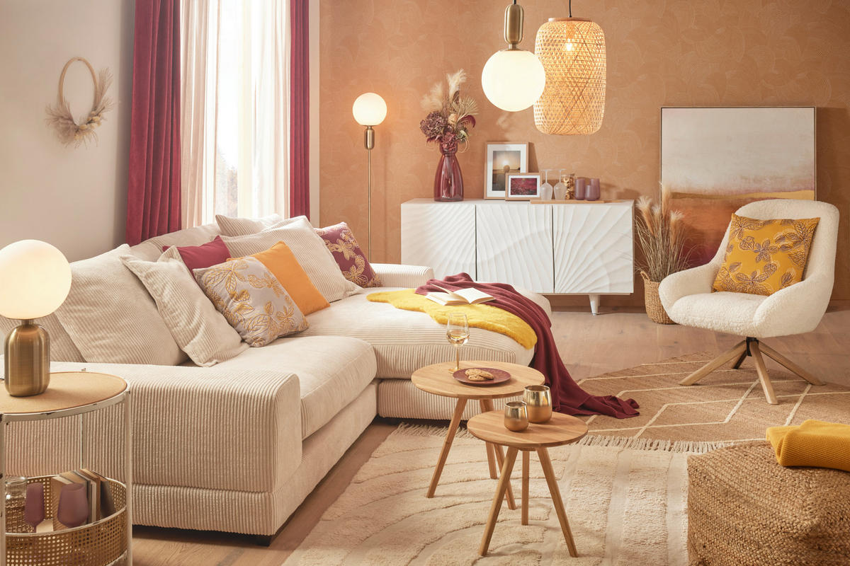 HÖRNSOFFA i manchester beige  - beige/vit, Romantik / Lanthus, trä/textil (280/190cm) - MID.YOU