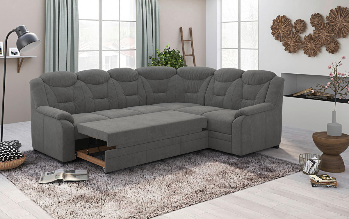 ECKSOFA in Chenille Anthrazit  - Anthrazit/Schwarz, Basics, Kunststoff/Textil (263/211cm) - MID.YOU