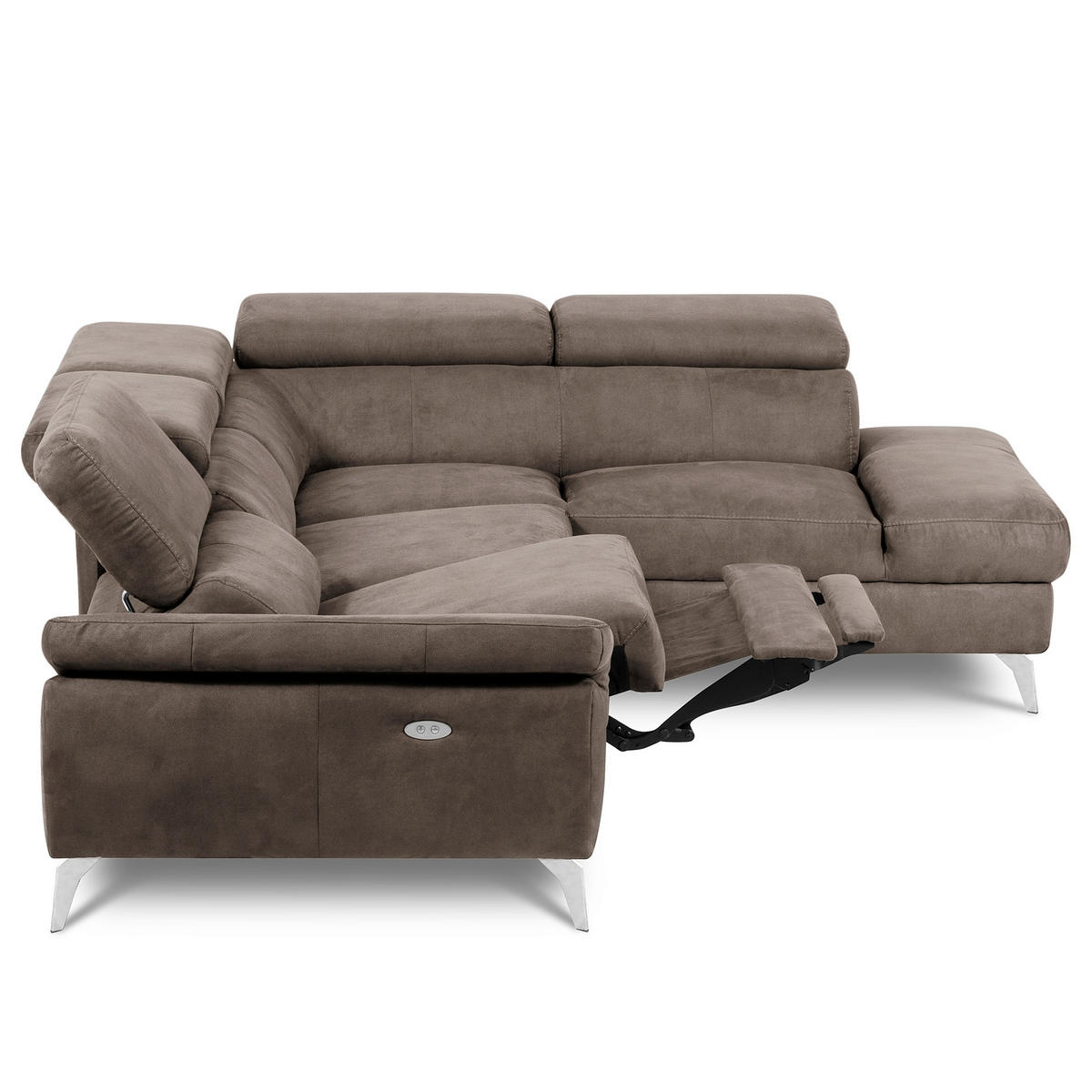 ECKSOFA SONO in Lederlook Braun Bettkasten, Armteilverstellung, Kopfteilverstellung  265/210 cm  - Chromfarben/Braun, Design, Textil/Metall (265/210cm) - Livetastic