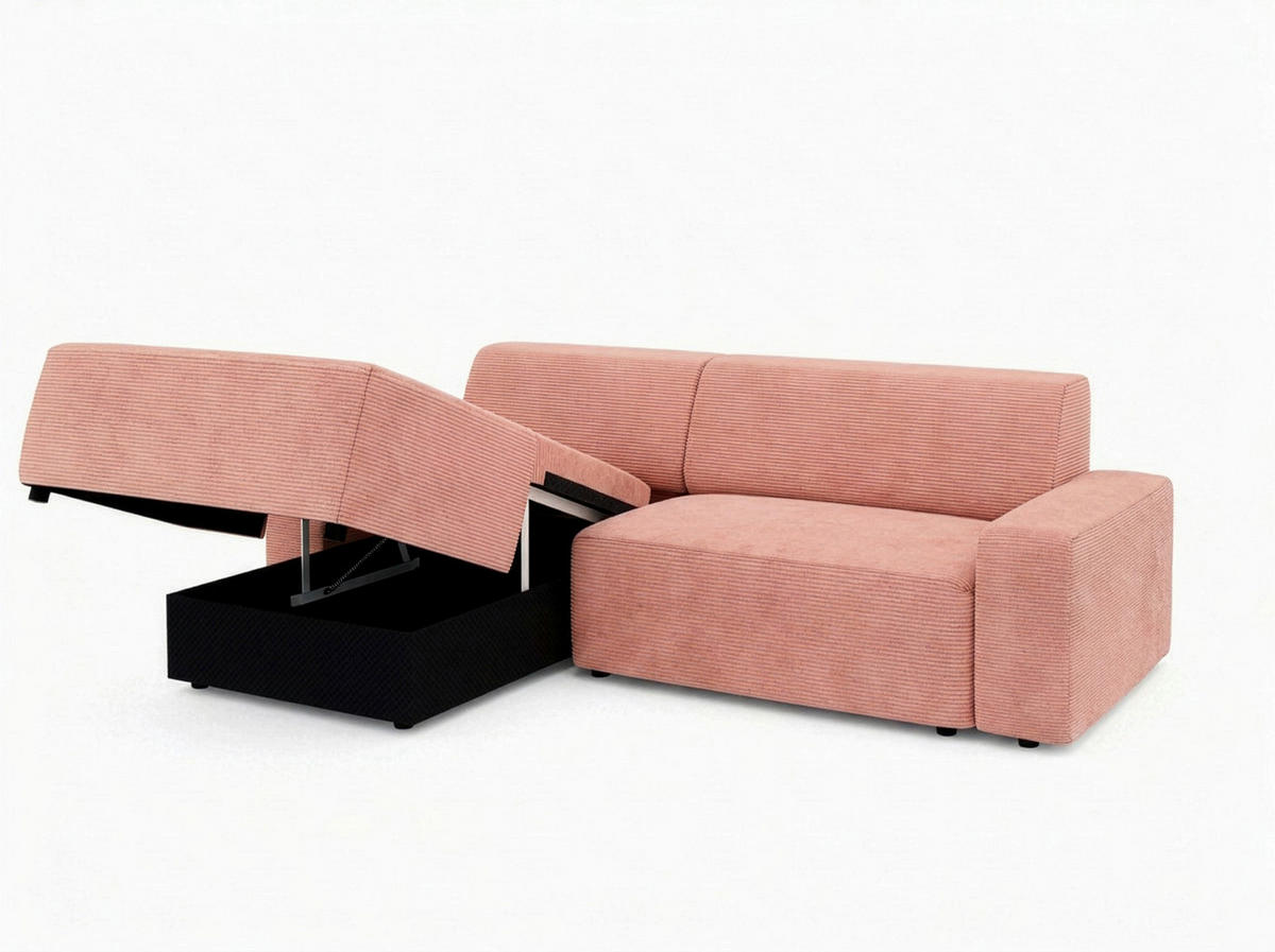 ECKSOFA 162/246 cm WIEN in Cord Pink Bettkasten, Sitzvorzug  162/246 cm  - Pink/Schwarz, MODERN, Kunststoff/Textil (162/246cm) - Trendmanufaktur