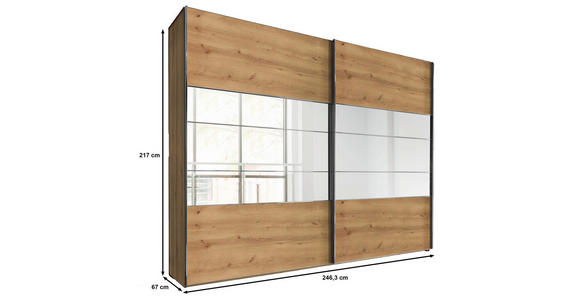 SCHWEBETÜRENSCHRANK  in Eiche Bianco  - Chromfarben/Eiche Bianco, KONVENTIONELL, Holzwerkstoff (250/217/67cm) - Voleo