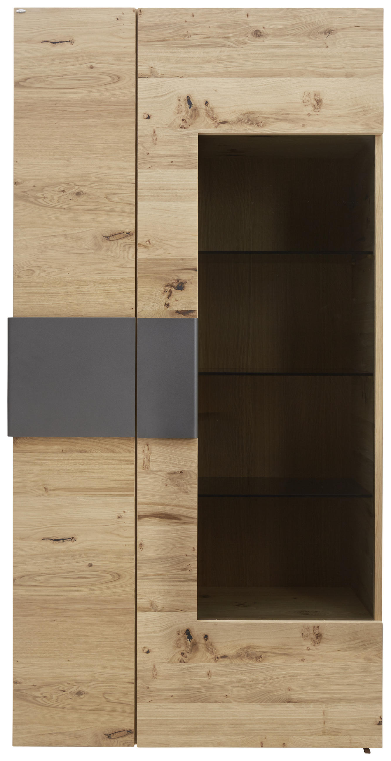 VITRINE in furniert, mehrschichtige Massivholzplatte (Tischlerplatte) Wildeiche Anthrazit, Eichefarben - Eichefarben/Anthrazit, Natur, Glas/Holz (97,2/194/43,5cm) - Voglauer