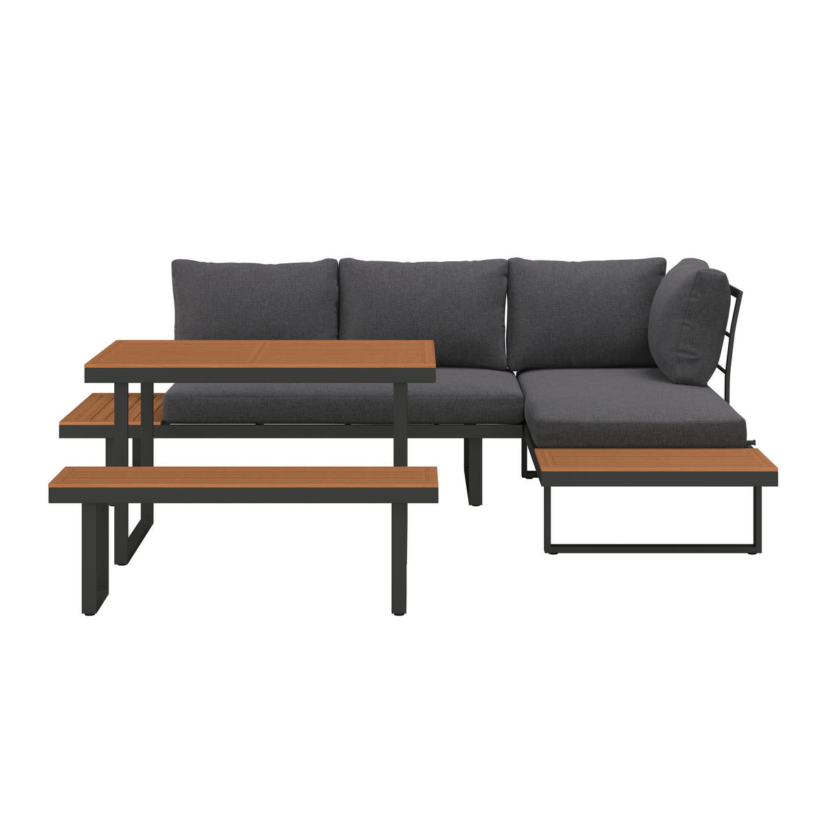 LOUNGE ÉTKEZŐGARNITÚRA 4 részes   253/70/175 cm  - natúr színű/antracit, Modern, műanyag/textil (253/70/175cm) - Ambia Garden