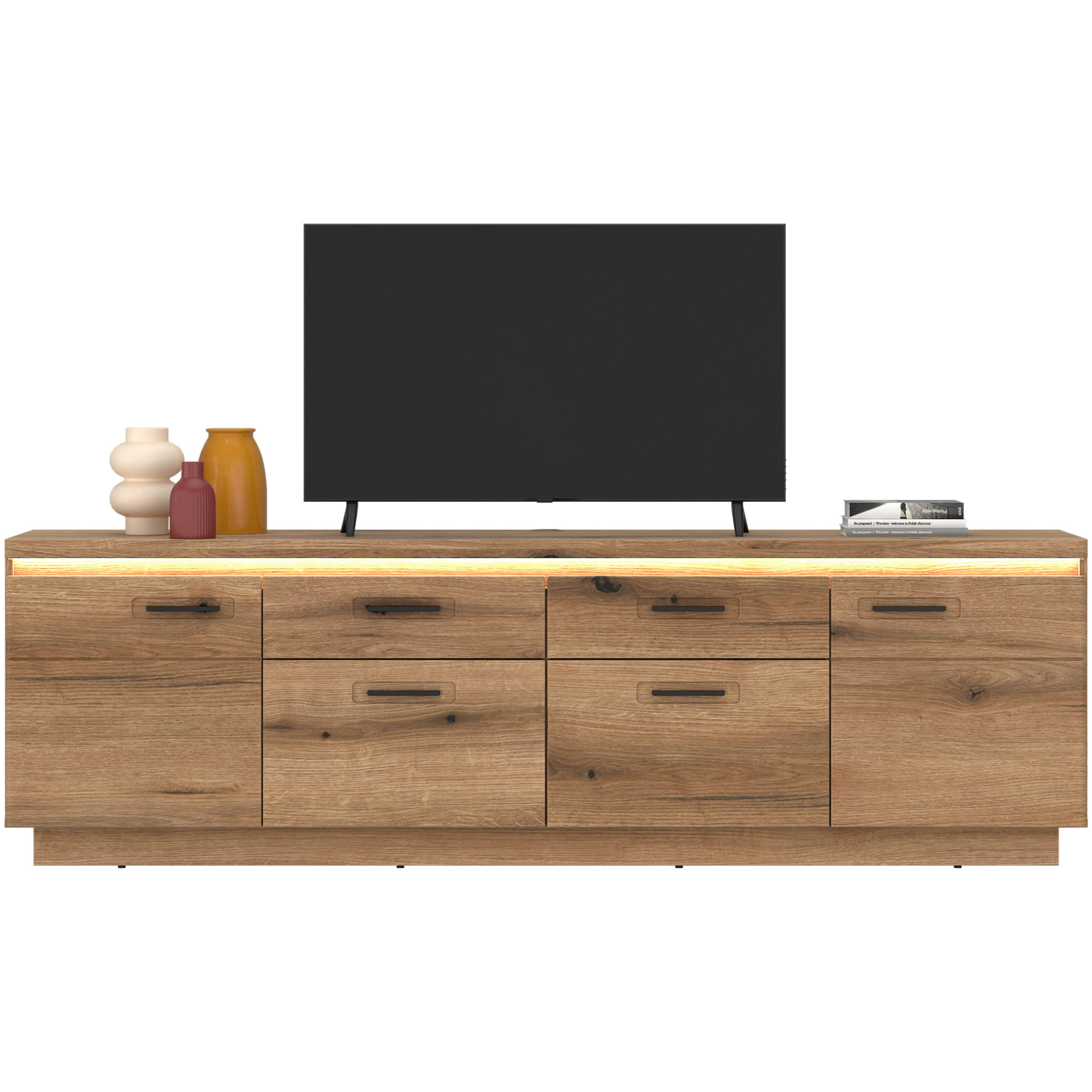 SKRINKA POD TV, farba duba, 210/64,4/44,6 cm - čierna/farba duba, Basics, kov/kompozitné drevo (210/64,4/44,6cm) - Hom`in