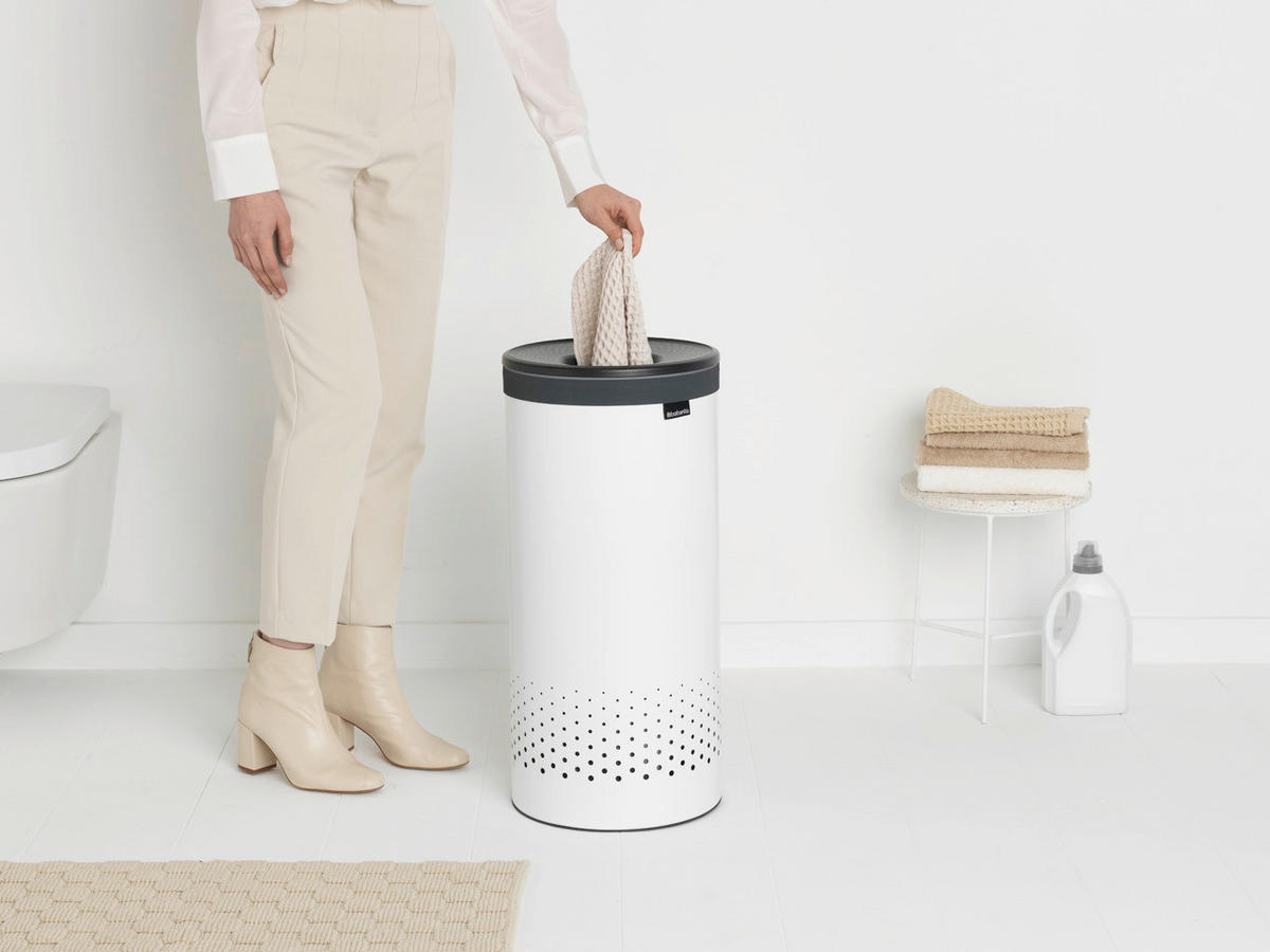 WÄSCHEKORB - Weiss, Basics, Metall (30/30/63,5cm) - Brabantia