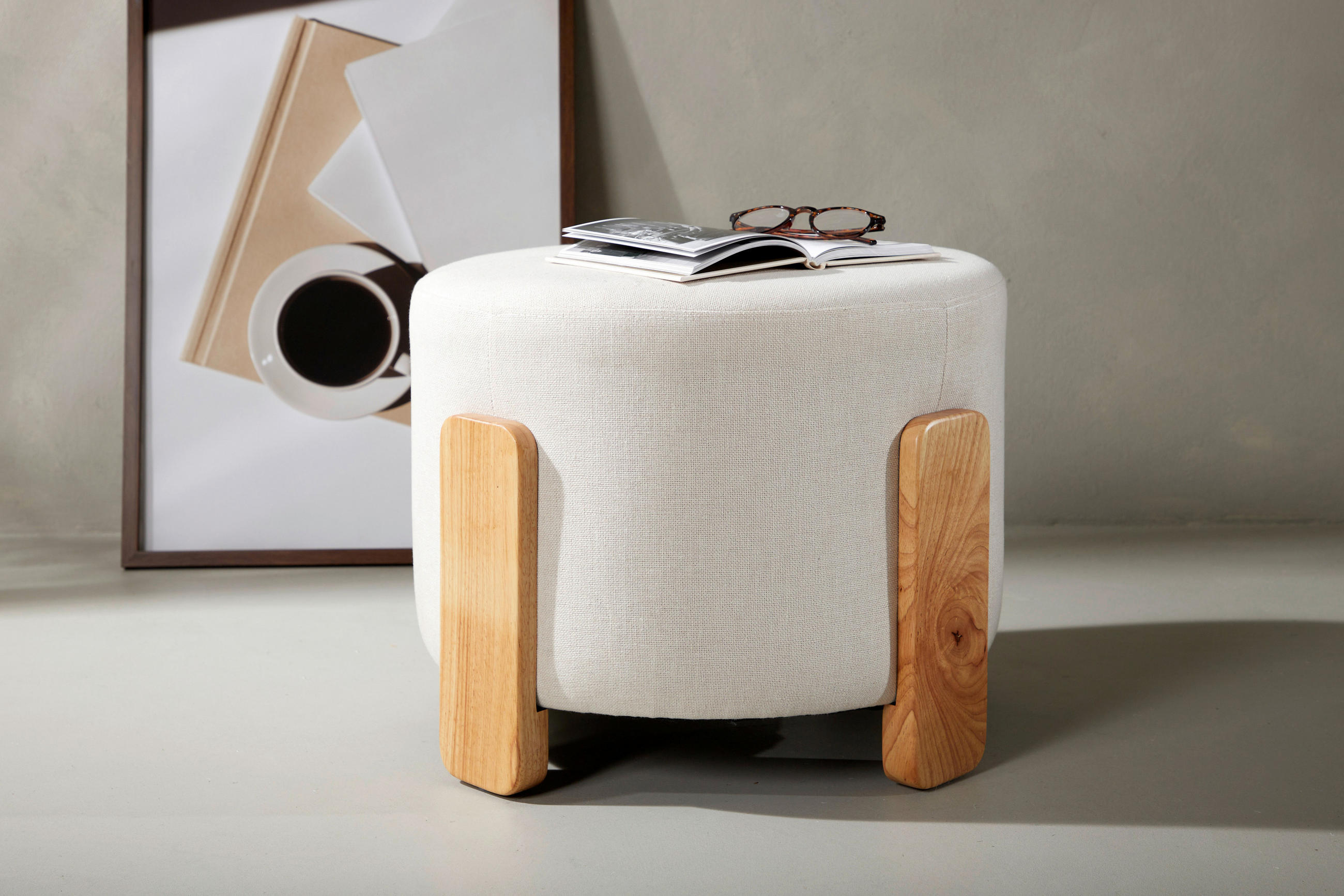 Livetastic Pouf Weiß, Hellbraun 52.5x43x52.5 cm