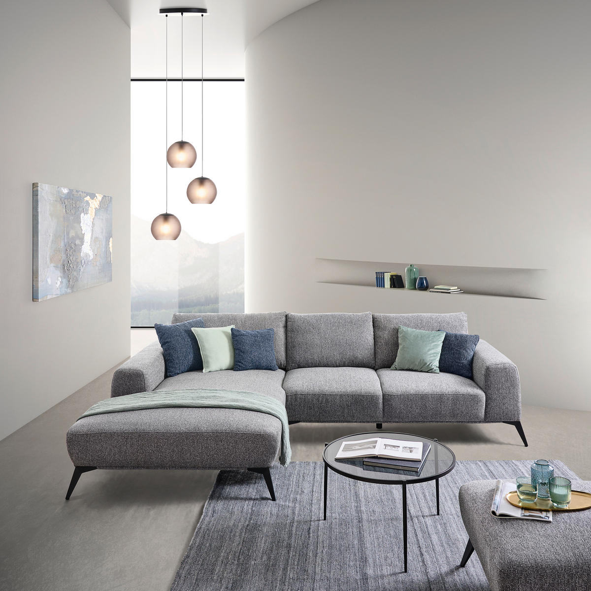 ECKSOFA Grau Webstoff  - Schwarz/Grau, Design, Textil/Metall (298/187cm) - Stylife