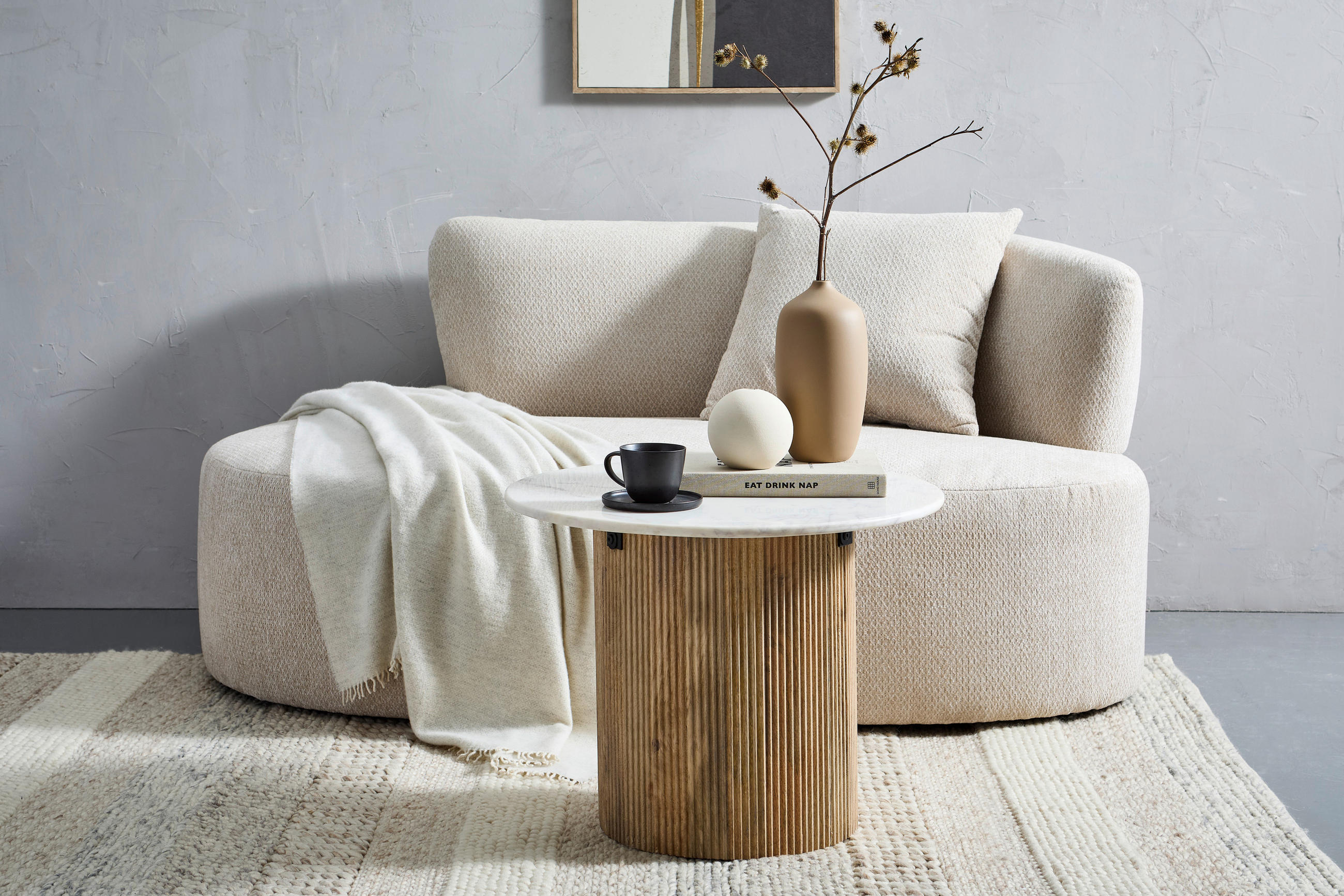 COUCHTISCH Mangoholz vollmassiv 60/60/45 cm rund Naturfarben, Weiß  - Naturfarben/Weiß, Design, Holz/Stein (60/60/45cm) - Livetastic