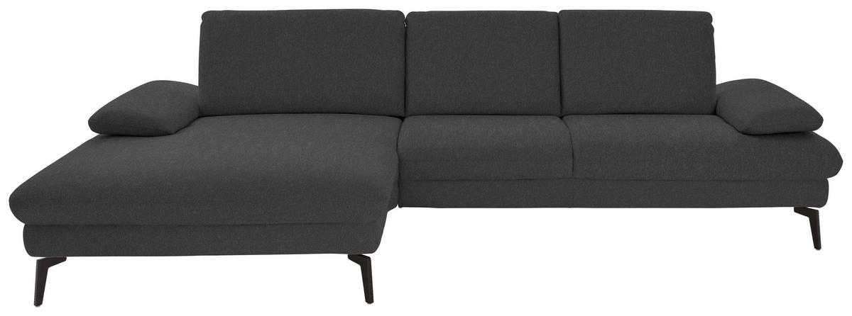 ECKSOFA in Chenille, Mikrofaser Graubraun  - Graubraun/Schwarz, Design, Textil/Metall (157/299cm) - Dieter Knoll