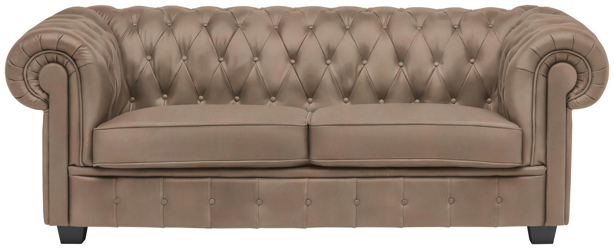 CHESTERFIELD-SOFA in Lederlook Hellbraun  - Wengefarben/Hellbraun, Lifestyle, Holz/Textil (206/76,5/96cm) - Landscape