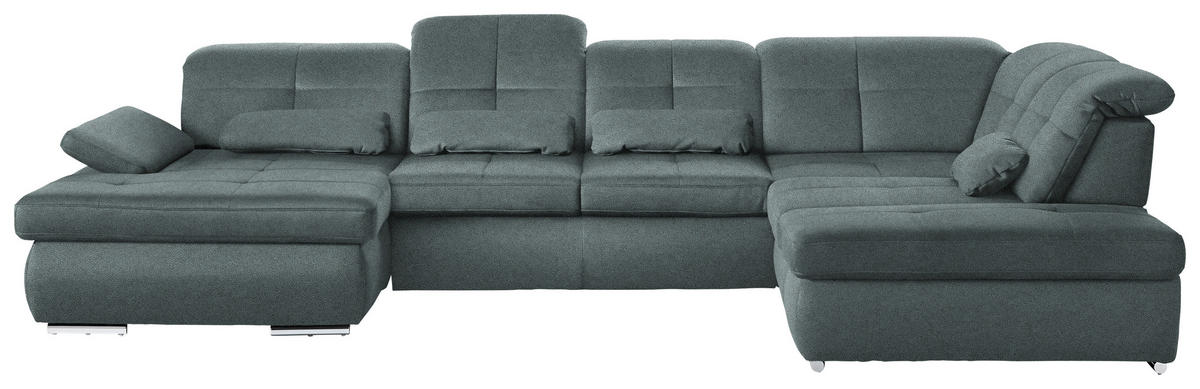 WOHNLANDSCHAFT Mikrofaser Blaugrau  - Chromfarben/Blaugrau, Design, Textil (195/371/260cm) - Beldomo Style