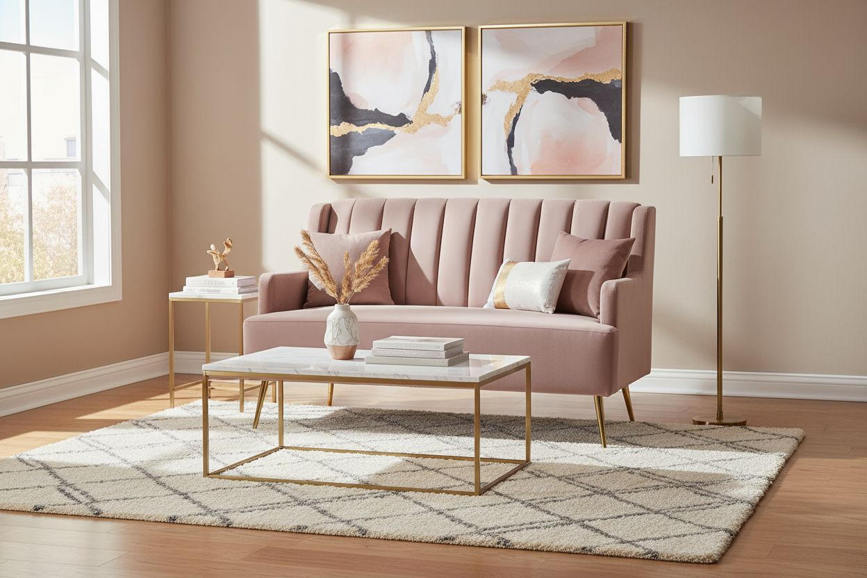 KÜCHENSOFA  - Goldfarben/Altrosa, Design, Textil/Metall (130/85/80cm) - Livetastic