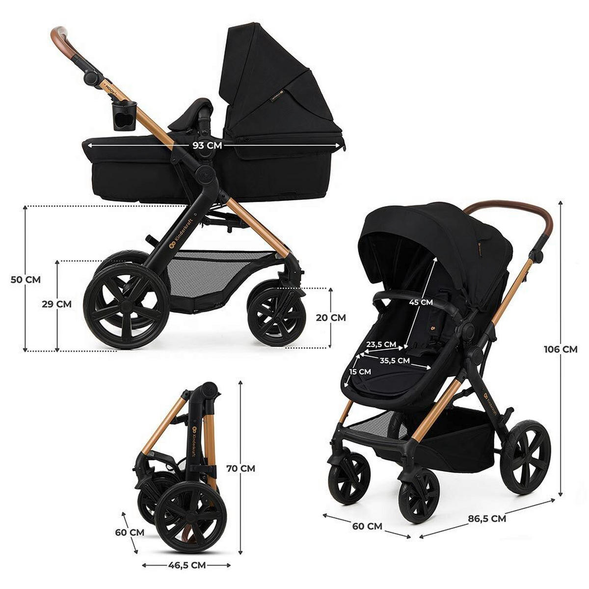 DJEČJA KOLICA  Moov 2  - crna, Basics, tekstil (86.5/60/106cm) - kinderkraft