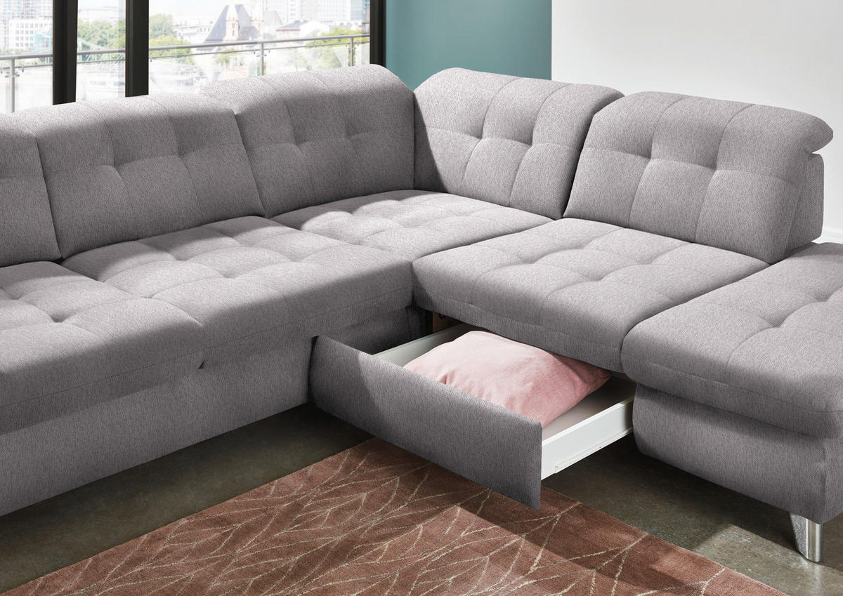 ECKSOFA in Chenille Hellgrau   - Chromfarben/Hellgrau, Design, Textil/Metall (310null) - Beldomo Speed