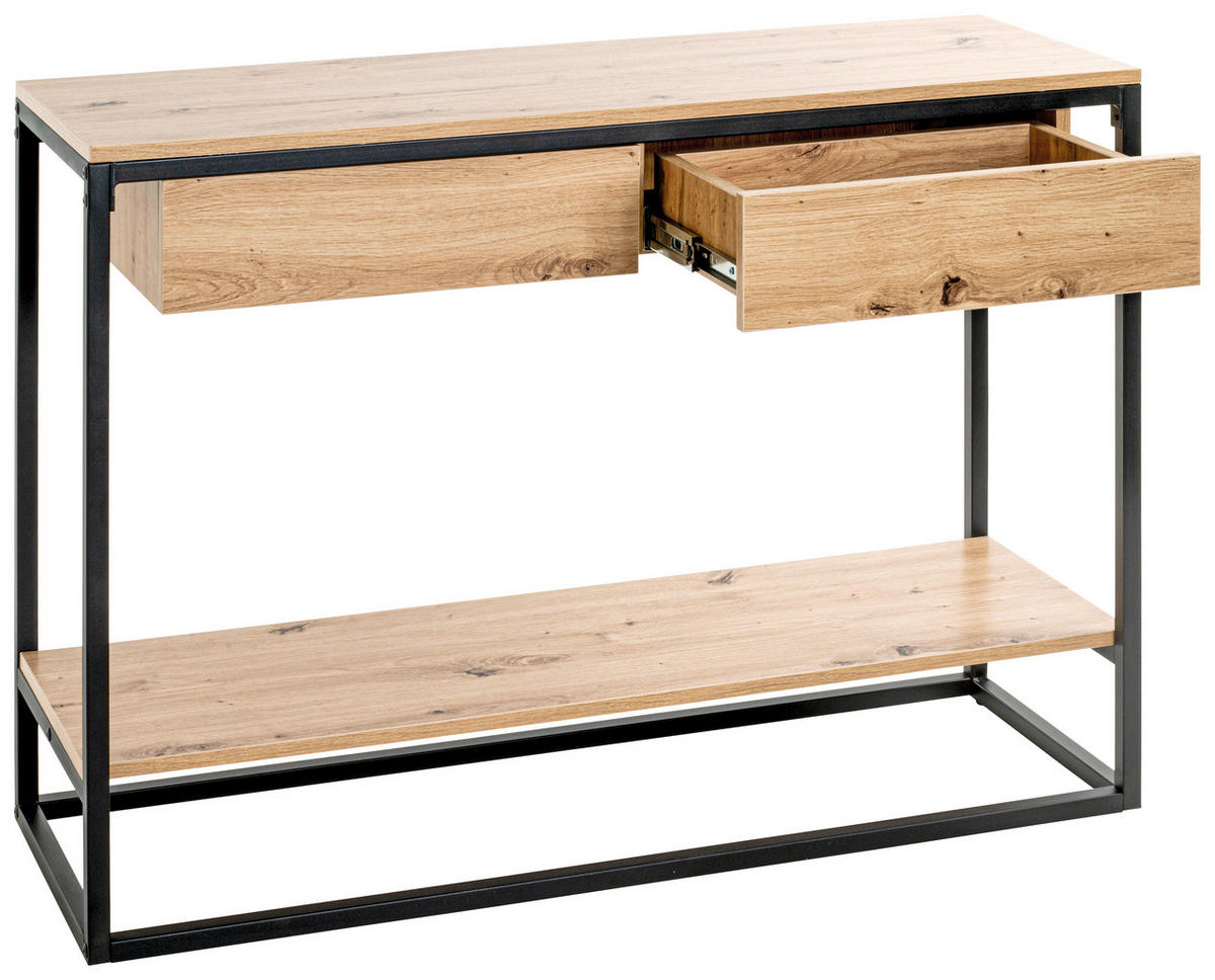 KONSOLENTISCH in Metall, Holzwerkstoff 100/35/75 cm    - Eichefarben/Schwarz, Design, Holzwerkstoff/Metall (100/35/75cm)