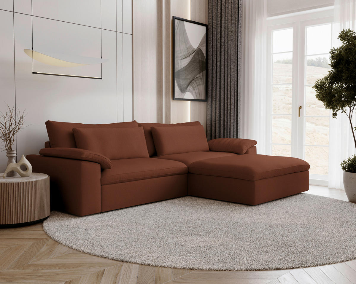 ECKSOFA  Chenille Rostfarben  - Rostfarben/Schwarz, Modern, Kunststoff/Textil (306/198cm) - Carryhome