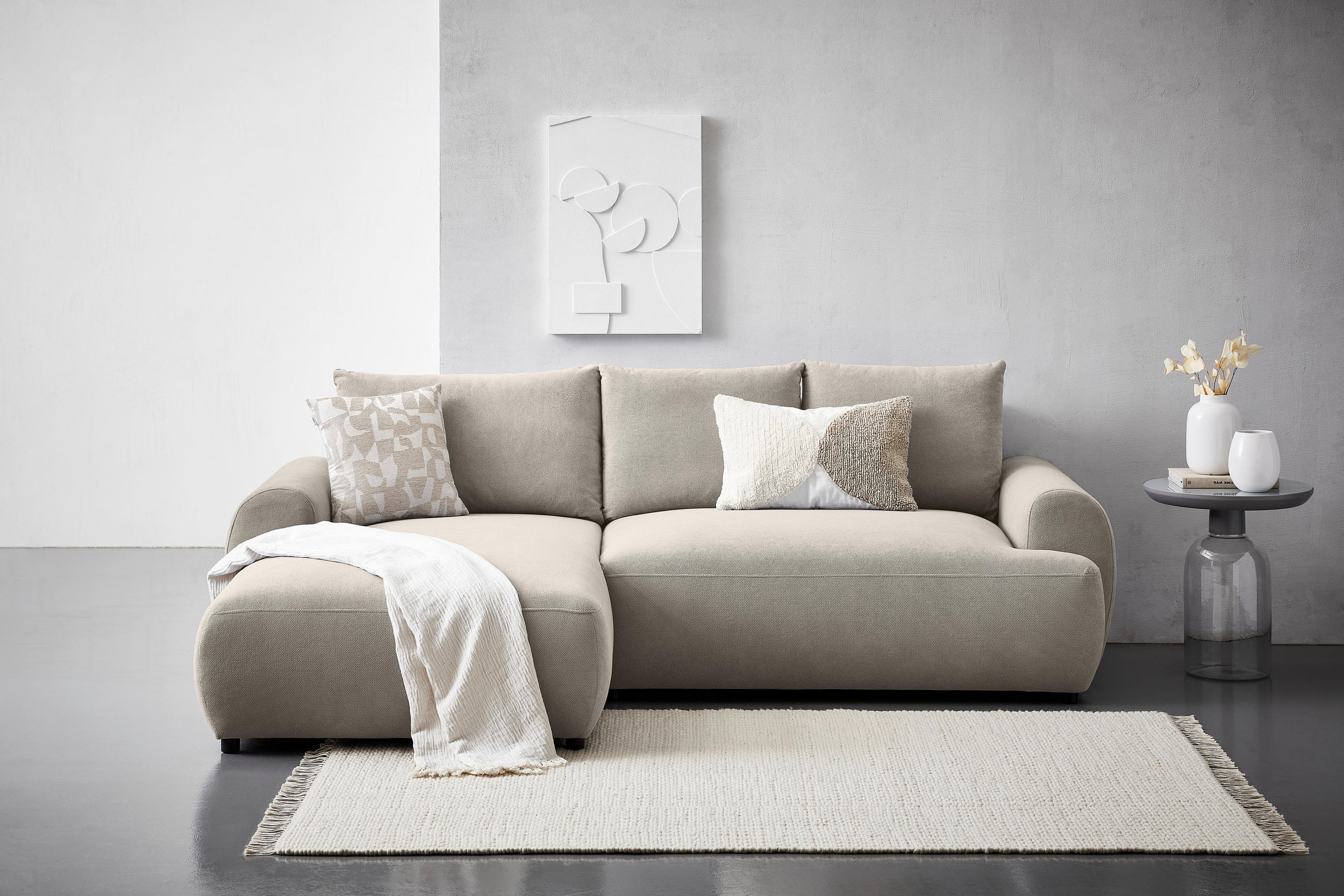 ECKSOFA in Webstoff Beige  175/265 cm  - Beige/Schwarz, MODERN, Kunststoff/Textil (175/265cm) - Carryhome