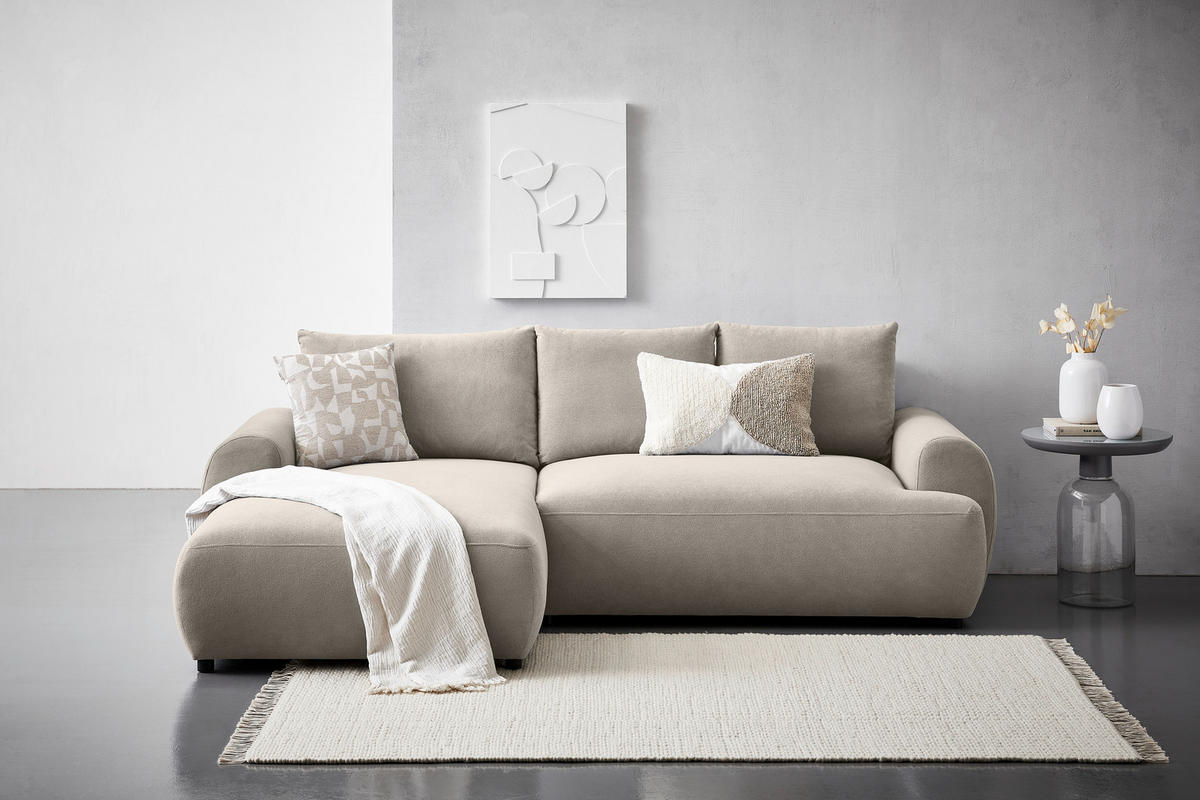 ECKSOFA Beige Webstoff  - Beige/Schwarz, MODERN, Kunststoff/Textil (175/265cm) - Carryhome