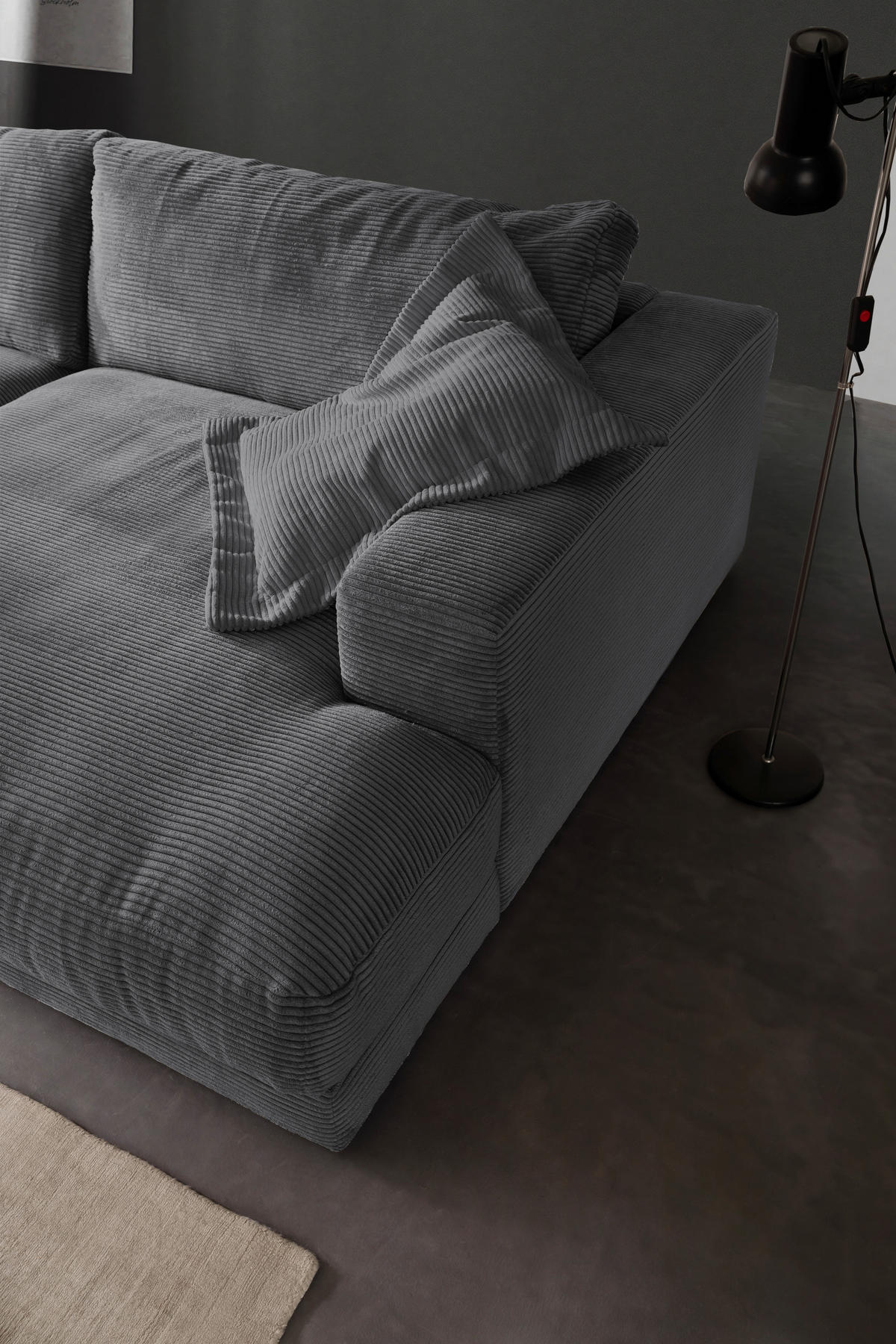 MEGASOFA Cord Dunkelgrau  - Dunkelgrau/Schwarz, Design, Kunststoff/Textil (290/86/170cm) - Pure Home Lifestyle