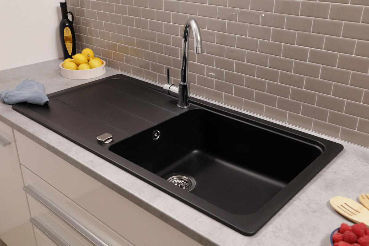 SPÜLE AUSTIN100X50S  - Schwarz, Design, Stein (100/20/50cm) - Respekta