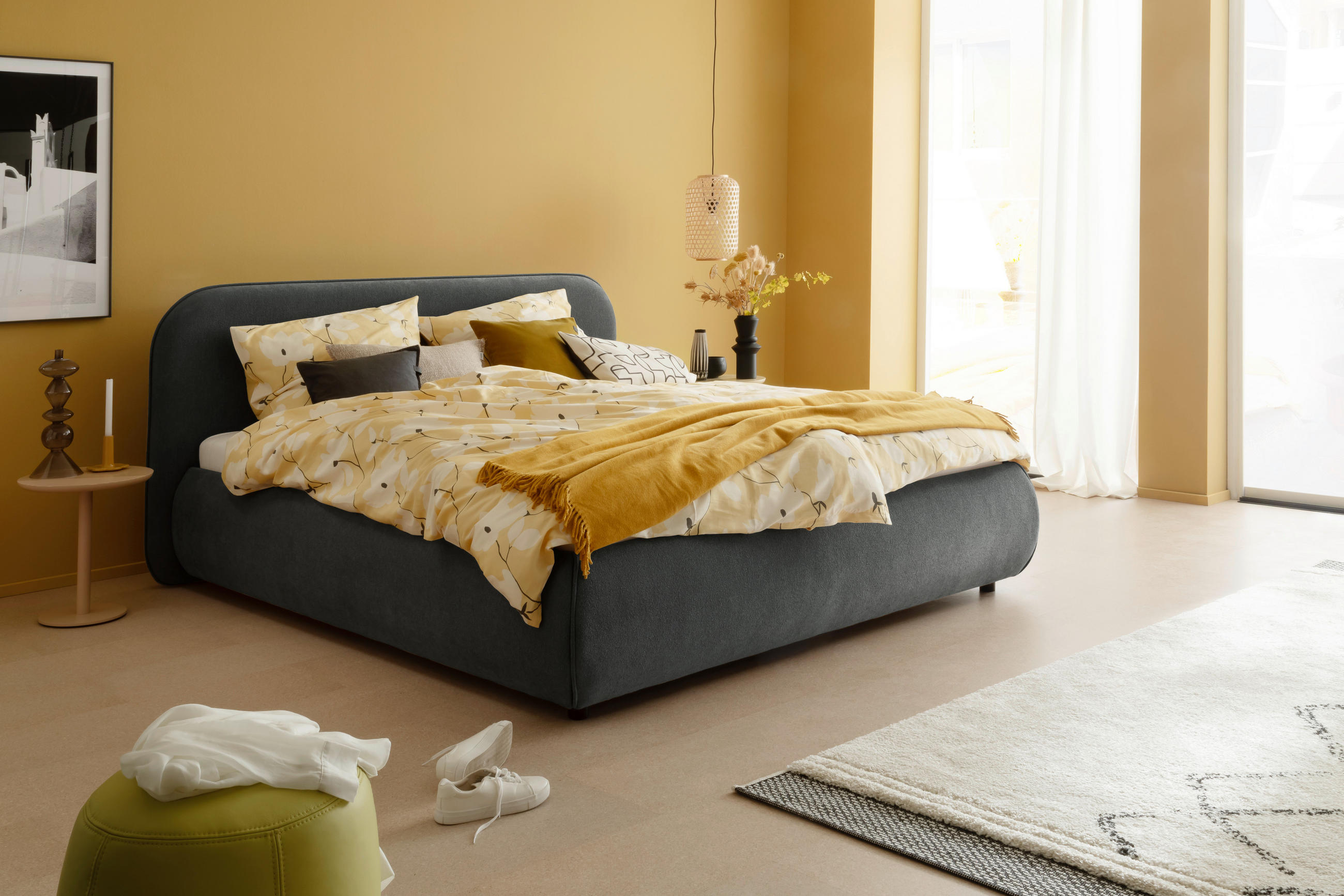 POLSTERBETT LISSABON Lattenrost, Bettkasten 180/200 cm  in Graphitfarben  - Birkefarben/Buchefarben, Design, Holz/Textil (180/200cm) - Schöner Wohnen