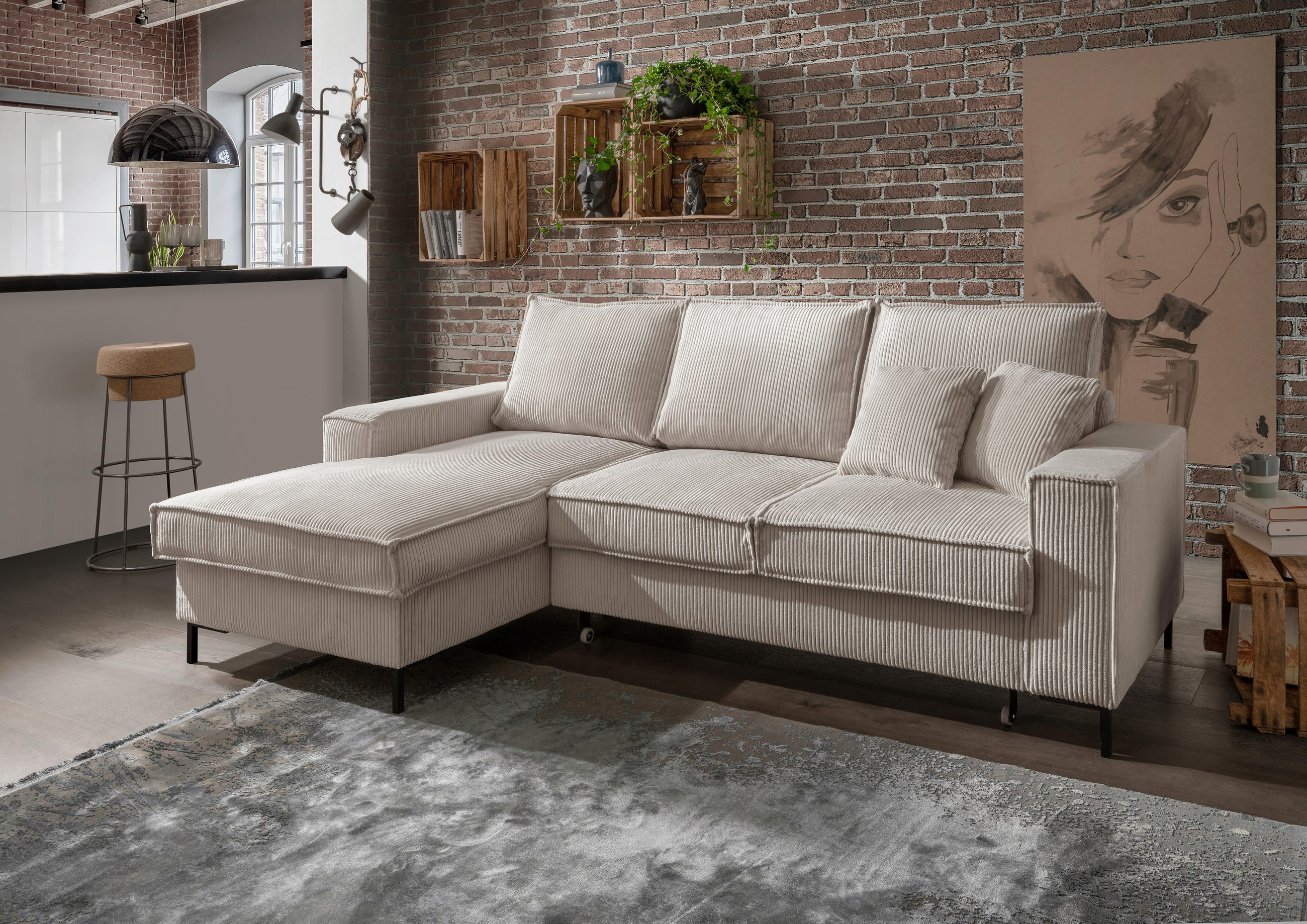 Thumbnail - Livetastic Ecksofa, Beige, Textil, Uni, 4-Sitzer, Füllung: Schaumstoff, L-Form, 240x150 cm, Liegefunktion, seitenverkehr...