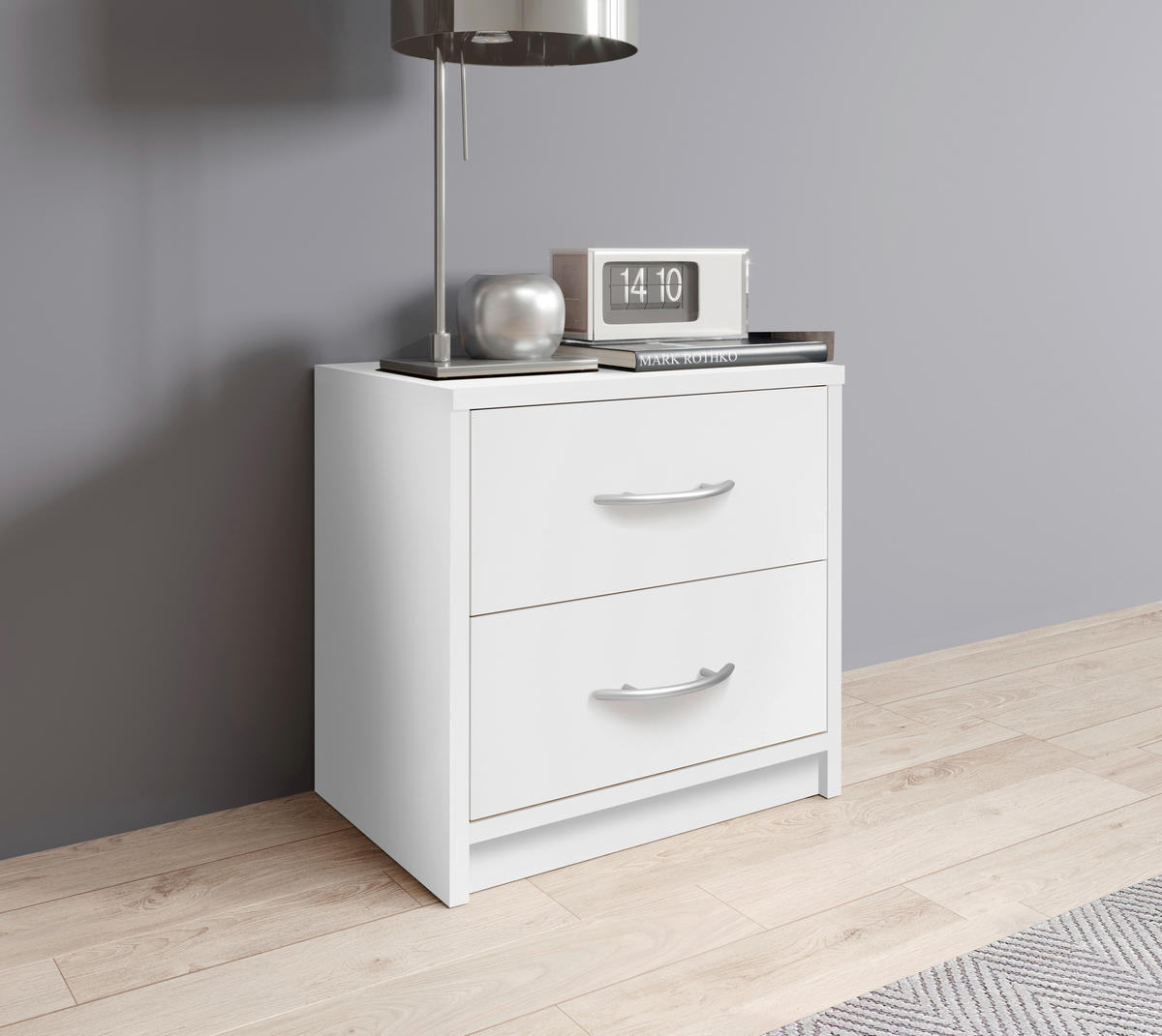 NOČNÍ STOLEK, bílá, 38,5/39/28,2 cm - bílá/šedá, Basics, kompozitní dřevo/plast (38,5/39/28,2cm) - P & B