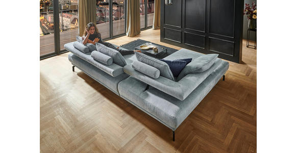 ECKSOFA Fino in Chenille Hellblau Rückenkissen, Rücken echt, Sitztiefenverstellung  224/305 cm  - Schwarz/Hellblau, Design, Textil/Metall (224/305cm) - Dieter Knoll