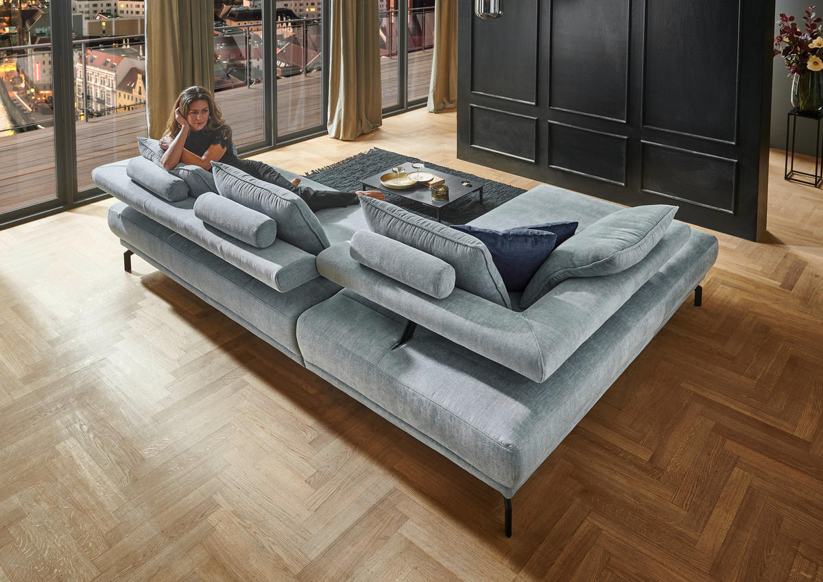 ECKSOFA Fino in Chenille Hellblau  224/305 cm  - Schwarz/Hellblau, Design, Textil/Metall (224/305cm) - Dieter Knoll