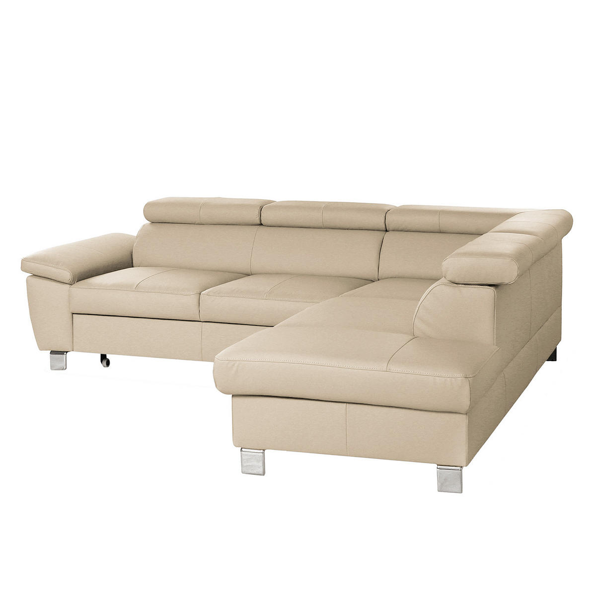 ECKSOFA Beige Echtleder Lederlook  - Chromfarben/Beige, Design, Leder/Textil (248/208cm) - Livetastic