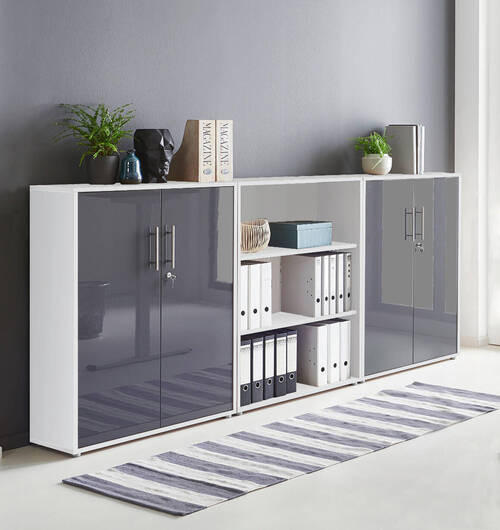 AKTENSCHRANK Weiß, Anthrazit Hochglanz  - Anthrazit Hochglanz/Weiß, MODERN, Holzwerkstoff (253,2/113,6/33cm) - MID.YOU