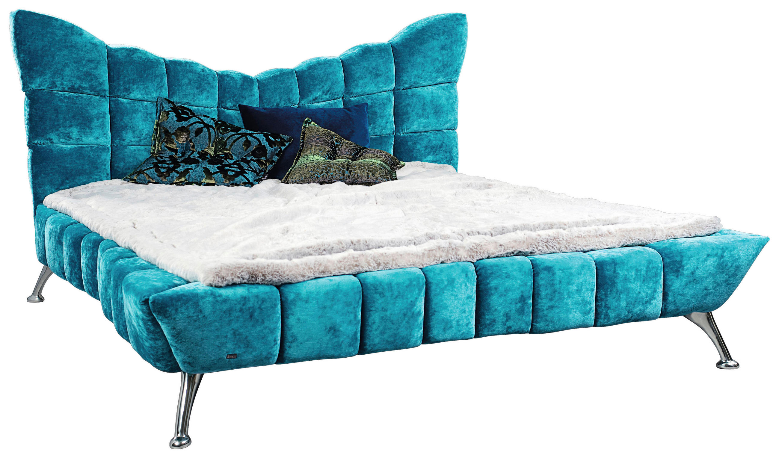 POLSTERBETT Türkis 180/200 cm  - Türkis/Silberfarben, Design, Textil/Metall (180/200cm) - Bretz