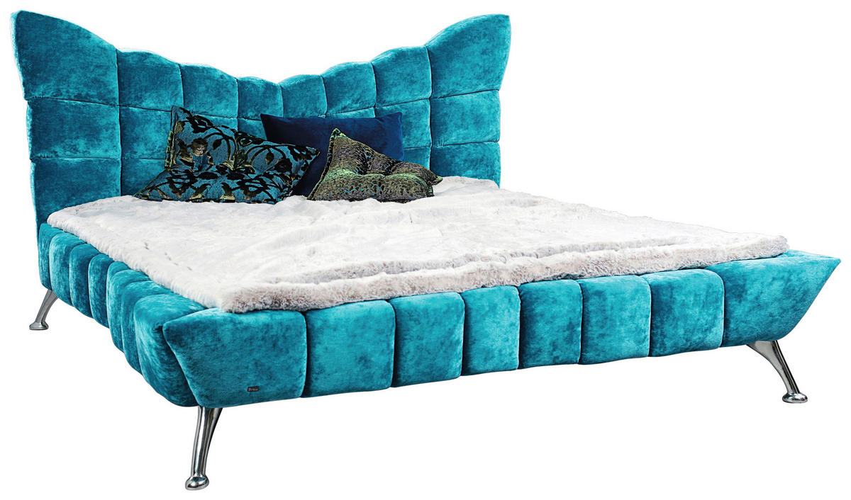 POLSTERBETT Türkis 180/200 cm  - Türkis/Silberfarben, Design, Textil/Metall (180/200cm) - Bretz