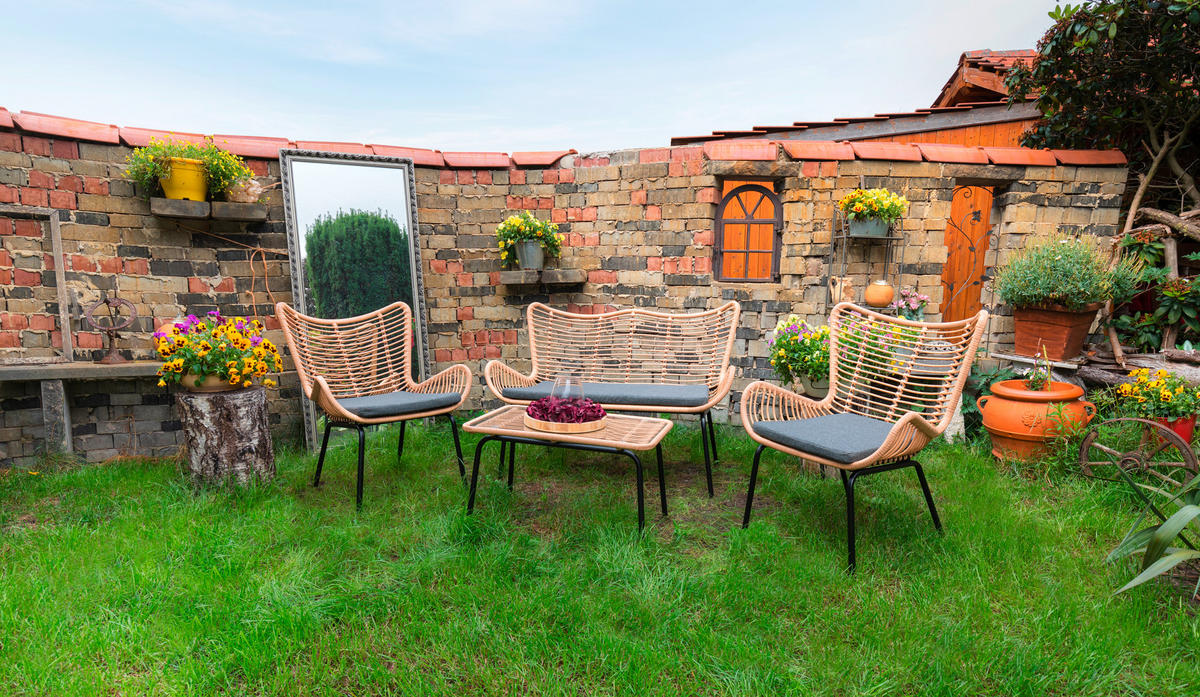 TERASOVÁ SEDACIA SÚPRAVA kov, sklo, textil - čierna/farba tíku, Basics, kov/textil (122/86,5/69cm) - Acamp