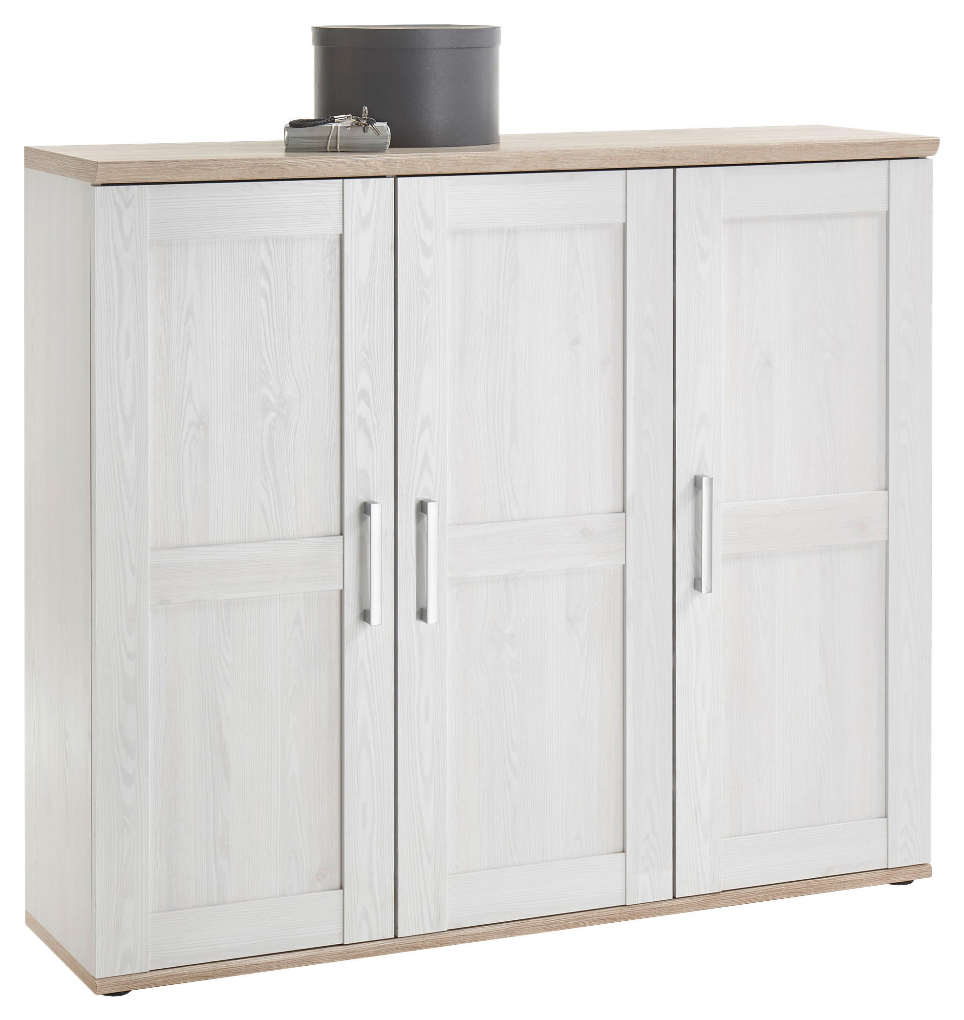 SCHUHSCHRANK Weiß, Eichefarben, Lärchefarben, Eiche San Remo - Eichefarben/Silberfarben, KONVENTIONELL, Holzwerkstoff/Kunststoff (139/120/38cm) - Xora