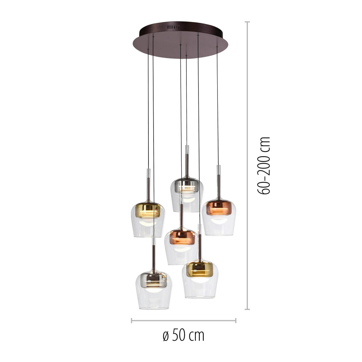 LED-HÄNGELEUCHTE 50/50/200 cm    - Silberfarben/Goldfarben, Design, Glas/Kunststoff (50/50/200cm)