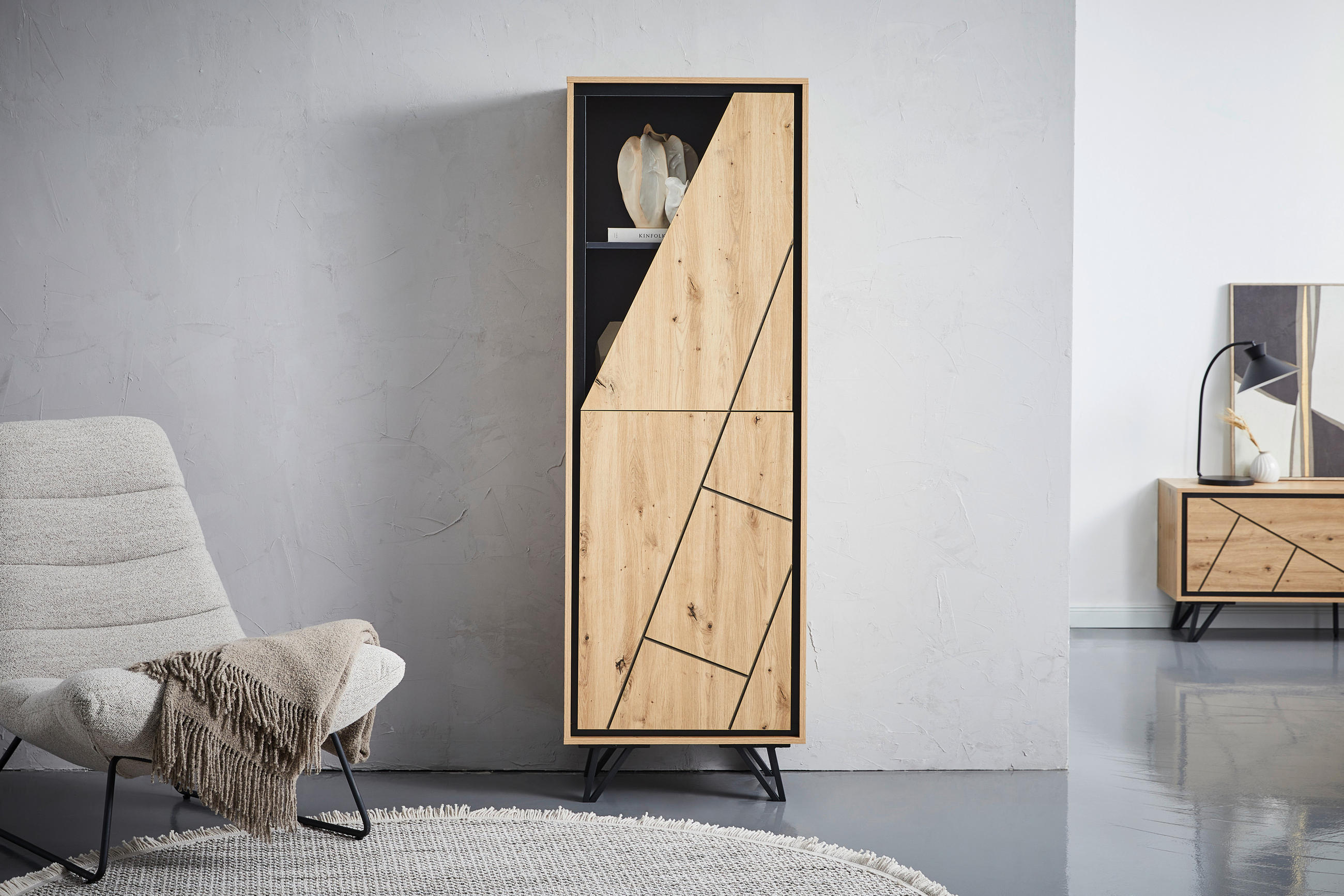 HIGHBOARD  in 60/180/40 cm  - Eichefarben/Schwarz, LIFESTYLE, Holzwerkstoff/Metall (60/180/40cm) - MID.YOU