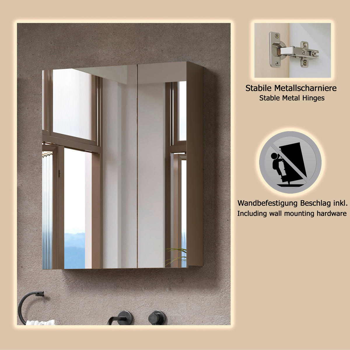 SPIEGELSCHRANK 60/77/17 cm  - Kaschmir, Trend, Glas/Holzwerkstoff (60/77/17cm) - MID.YOU