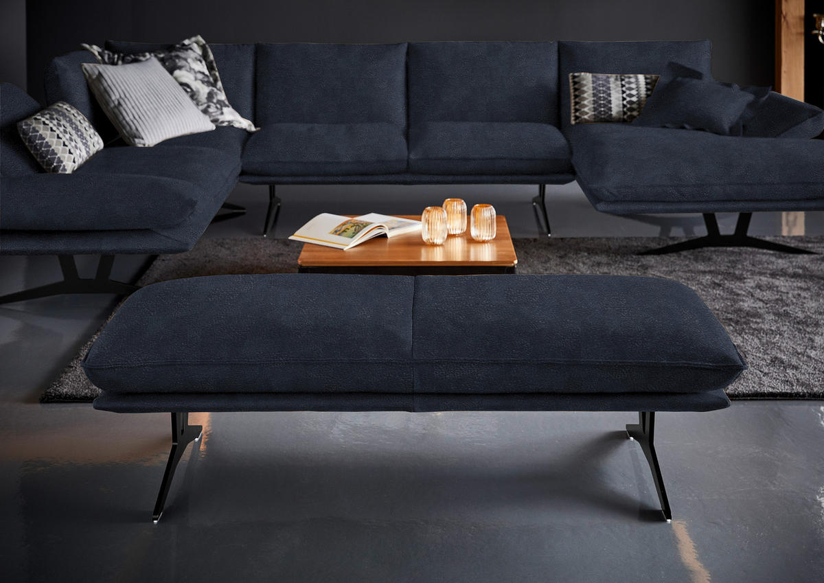 WOHNLANDSCHAFT in Echtleder Dunkelblau  - Schwarz/Dunkelblau, Natur, Leder/Metall (217/359/155cm) - Dieter Knoll