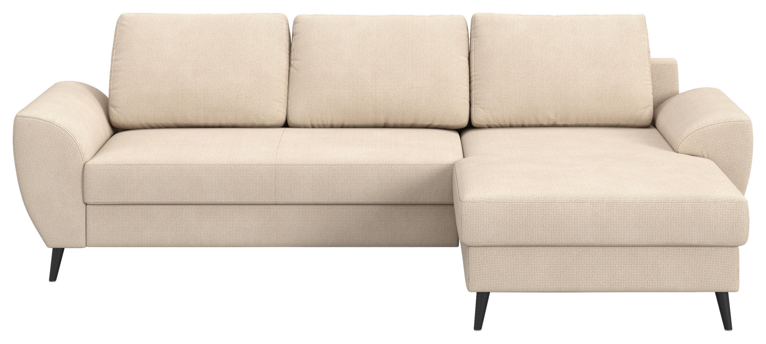 ECKSOFA TERRA Naturfarben Chenille Rückenkissen, Bettkasten  - Schwarz/Naturfarben, Trend, Textil/Metall (255/154cm) - MID.YOU