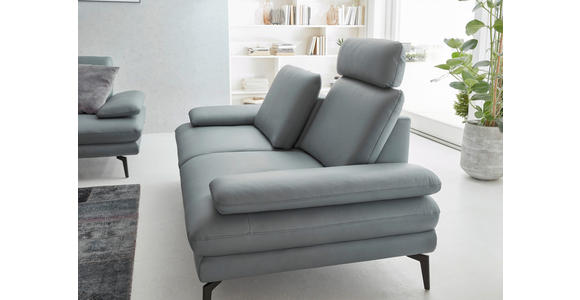 2,5-SITZER in Echtleder Grau  - Schwarz/Grau, Design, Leder/Metall (196/86/104cm) - Dieter Knoll