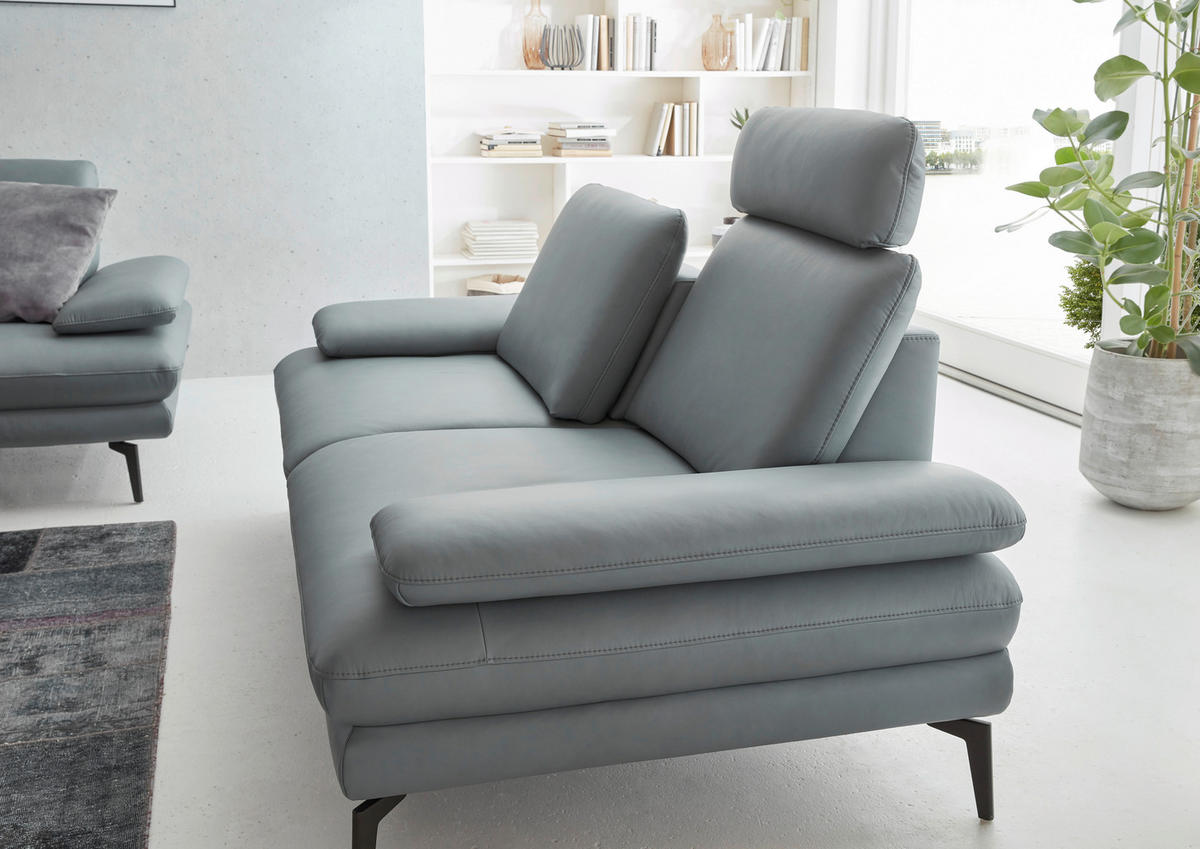 2,5 ÜLÉSES KANAPÉ bőr szürke  - fekete/szürke, Design, bőr/fém (196/86/104cm) - Dieter Knoll