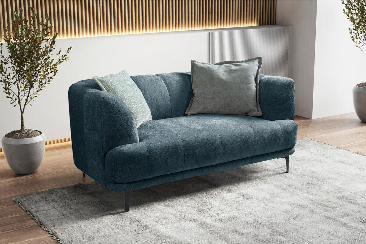 2-SITZER-SOFA in Flachgewebe Blau  - Blau/Schwarz, Design, Textil/Metall (166/77/106cm) - MID.YOU