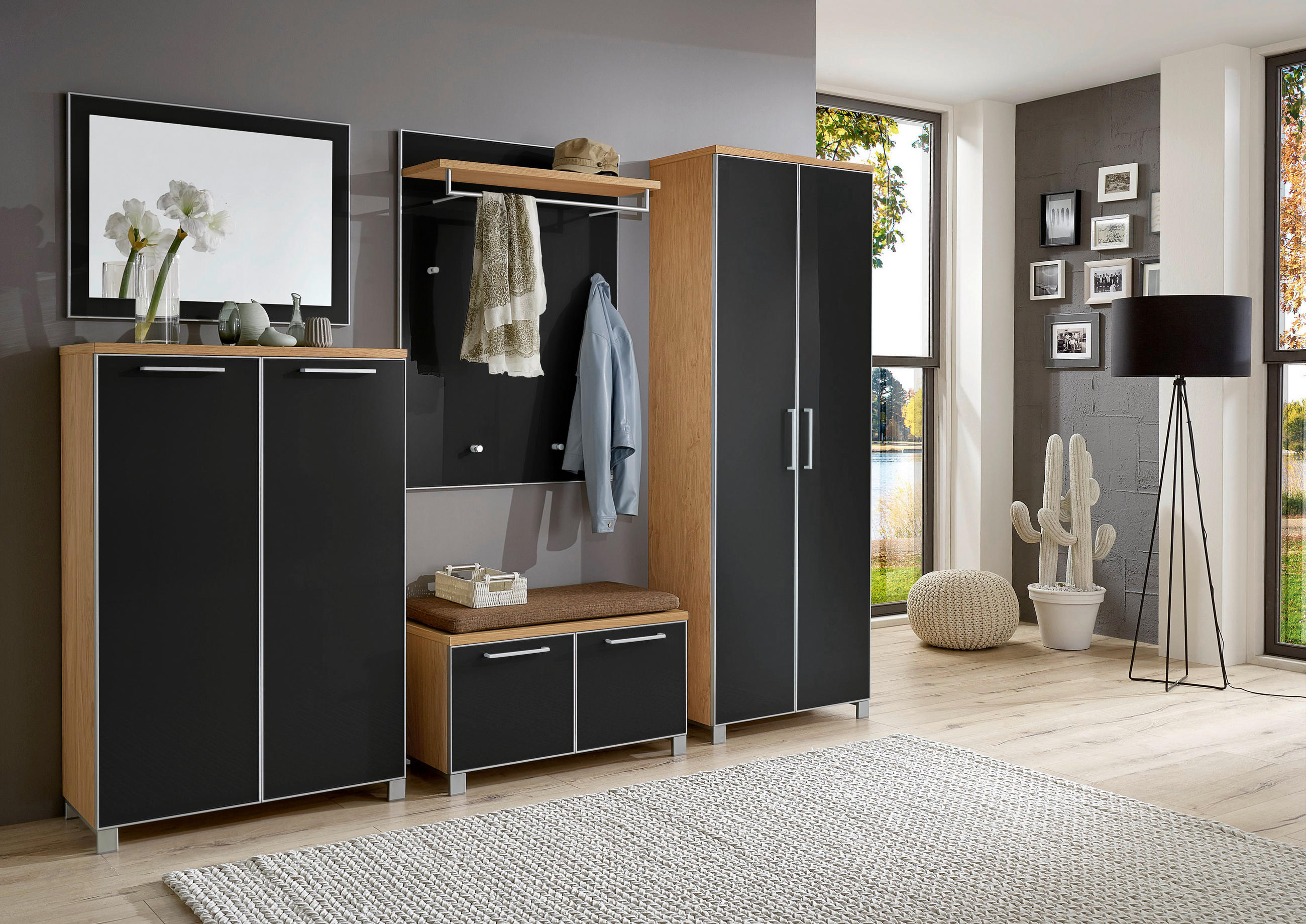 GARDEROBE Anthrazit, Eichefarben, Hellbraun - Hellbraun/Eichefarben, Design, Glas/Holz (260/193/40cm)