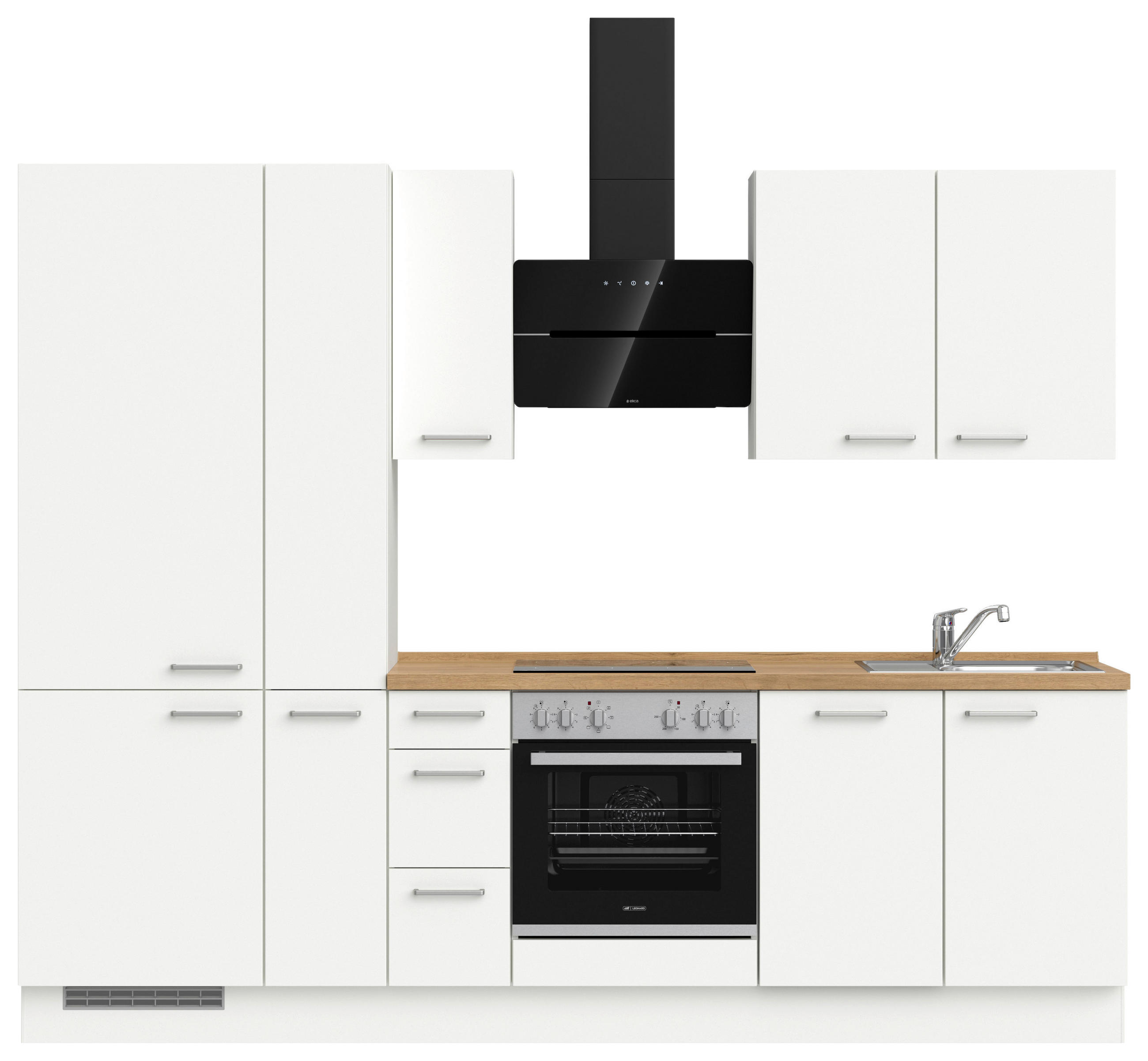 KÜCHENLEERBLOCK 270 cm   in Weiß, Eichefarben  - Edelstahlfarben/Eichefarben, MODERN, Holzwerkstoff/Metall (270cm) - Nobilia