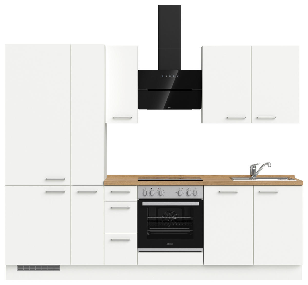 KÜCHENLEERBLOCK 270 cm   in Weiß, Eichefarben  - Edelstahlfarben/Eichefarben, MODERN, Holzwerkstoff/Metall (270cm) - Nobilia