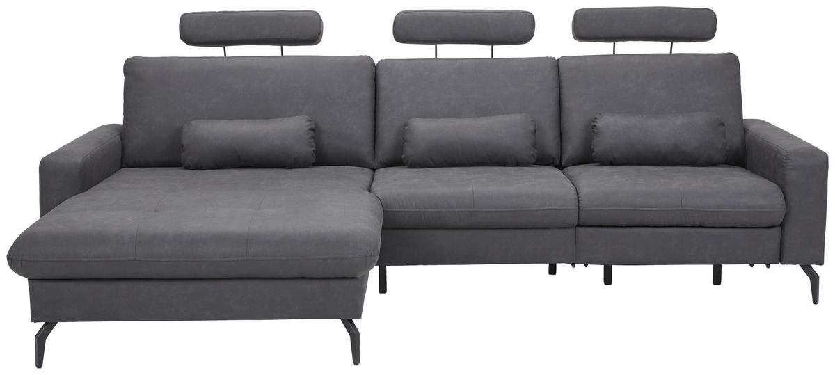 ECKSOFA in Mikrofaser Anthrazit  180/302 cm  - Anthrazit/Schwarz, KONVENTIONELL, Textil/Metall (180/302cm) - Carryhome