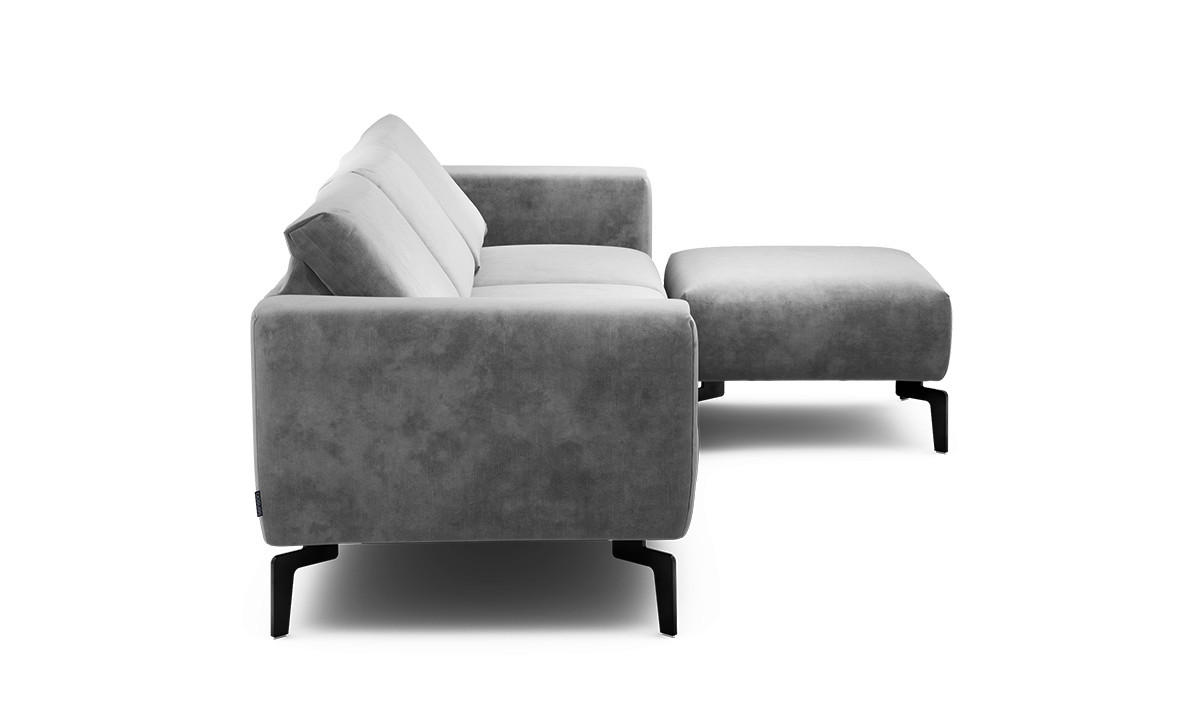 Dreisitzer inkl. Hocker Samt Hellgrau  - Hellgrau/Schwarz, Design, Textil/Metall (250/86/86-94cm) - SENSOO